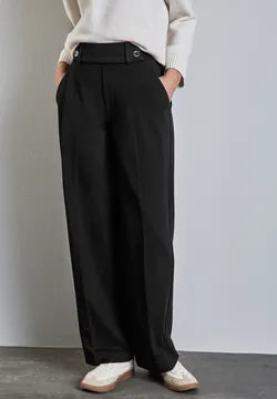 Street One Straight Leg Black trousers with button waist detail 378671