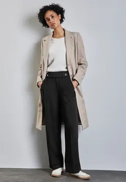 Street One Straight Leg Black trousers with button waist detail 378671