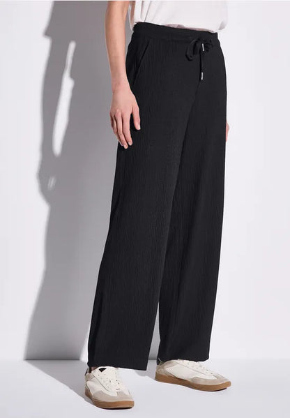 Street One Crinkle trousers 30&quot; leg in Black, Mocha or Green 379034