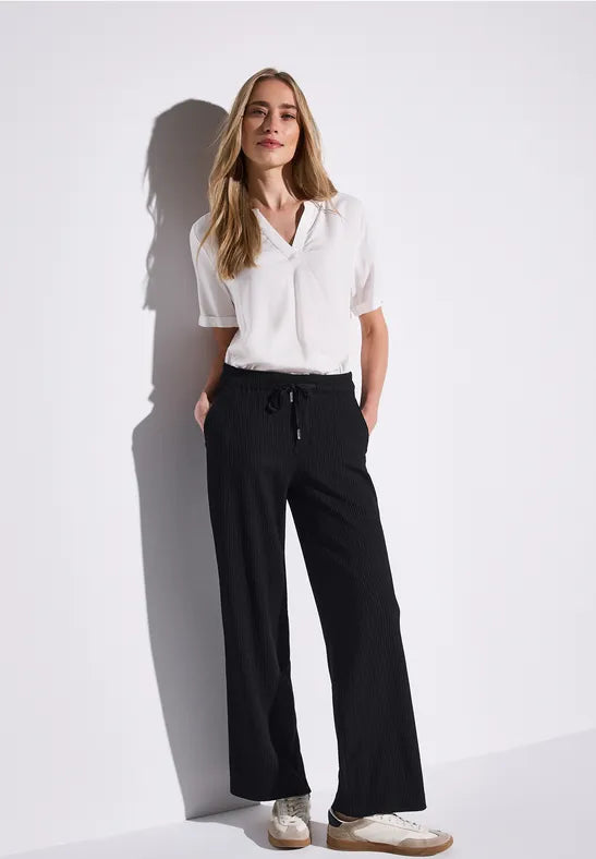 Street One Crinkle trousers 30&quot; leg in Black, Mocha or Green 379034