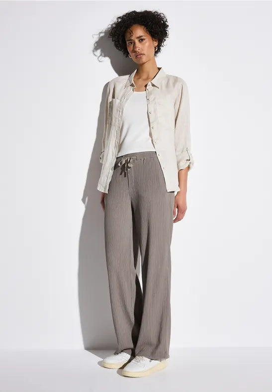 Street One Crinkle trousers 30&quot; leg in Black, Mocha or Green 379034