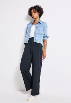 Street One Crinkle trousers in Deepwater navy blue 378545