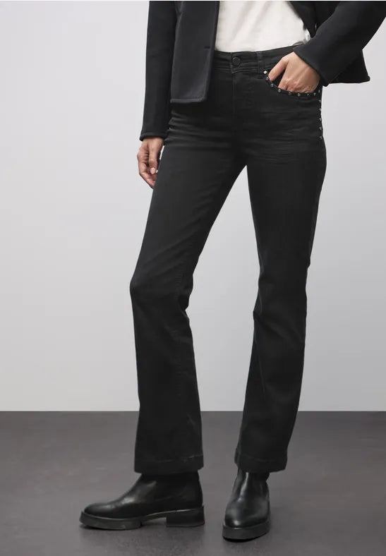 Street One Black Wash high waist jeans with stud detail 379782