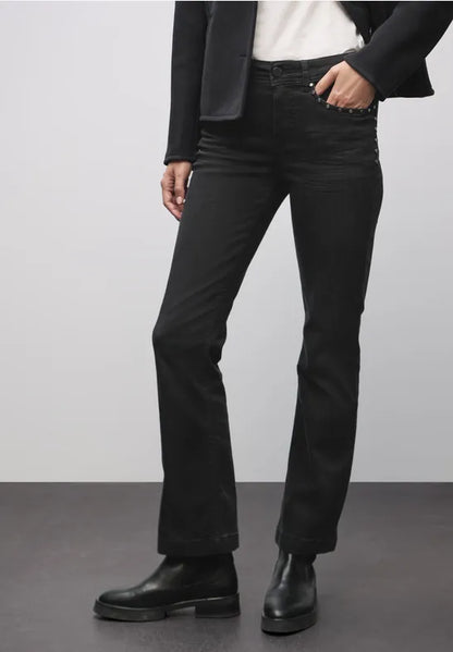 Street One Black Wash high waist jeans with stud detail 379782