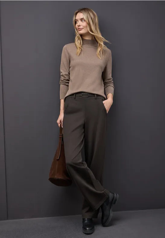 Street One High Waist straight Leg  Jersey Trousers in Dep Roast Brown 30&quot; leg