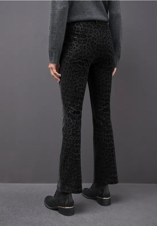 Cecil soft touch Black Leopard print trouses bootcut 380139