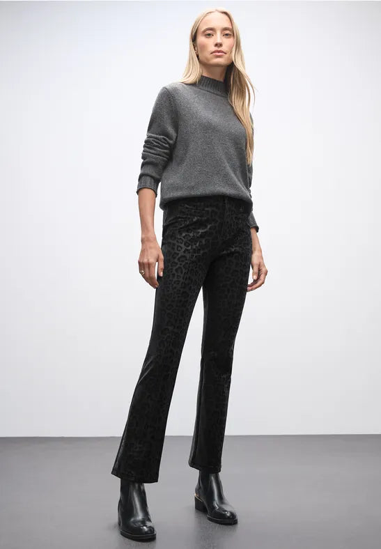 Cecil soft touch Black Leopard print trouses bootcut 380139