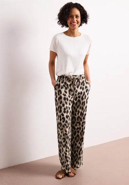 Street One 30"  lightweight High waist wide leg trousers with leopard print380799