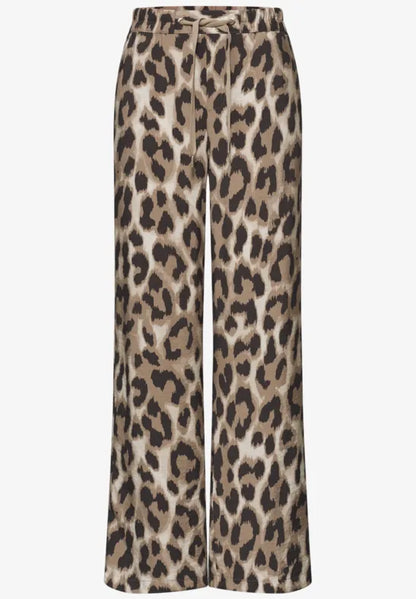 Street One 30"  lightweight High waist wide leg trousers with leopard print380799