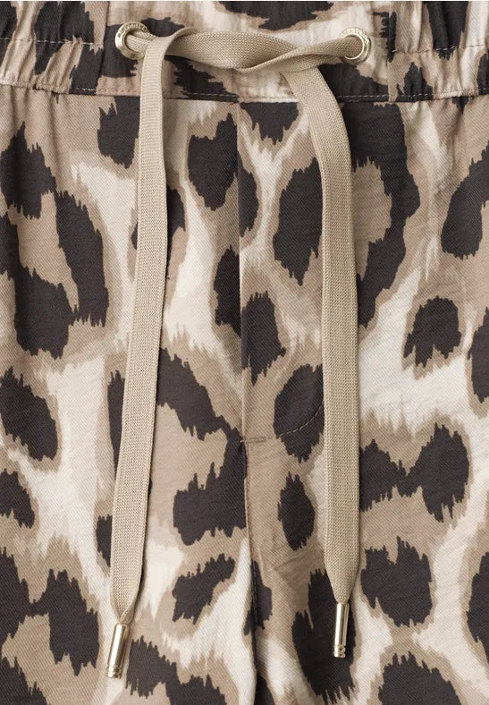 Street One 30"  lightweight High waist wide leg trousers with leopard print380799