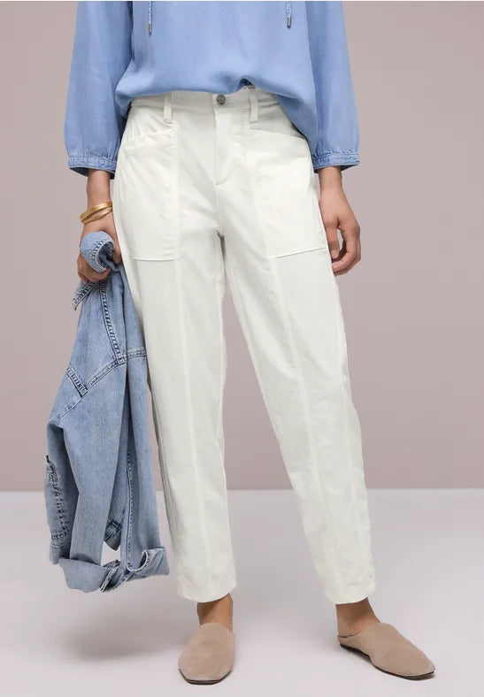 Street One High waist barrel leg trousers in a 28" leg 380801 White
