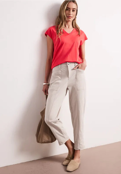 Street One High waist barrel leg trousers in a 28" leg 380801 Sand