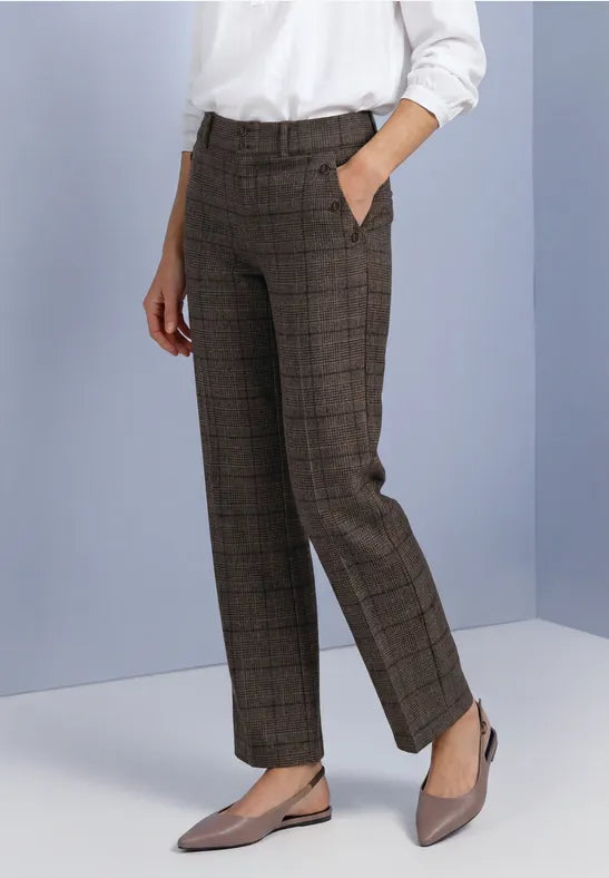 Street One High waist straight leg trousers in a check print 30" leg