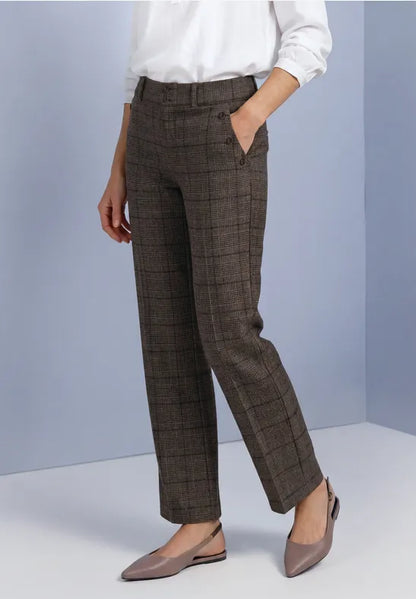 Street One High waist straight leg trousers in a check print 30" leg