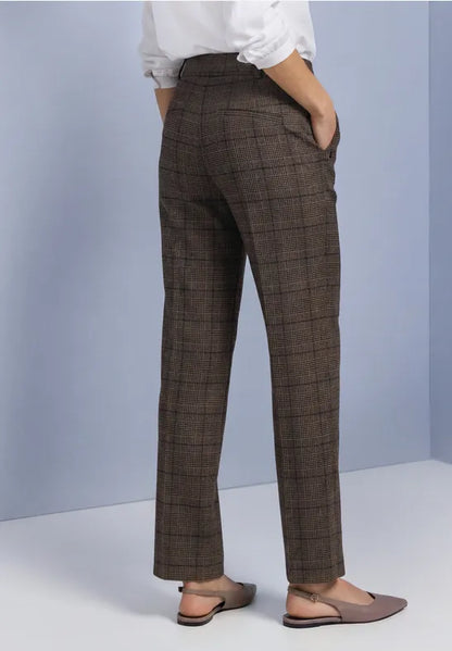 Street One High waist straight leg trousers in a check print 30" leg