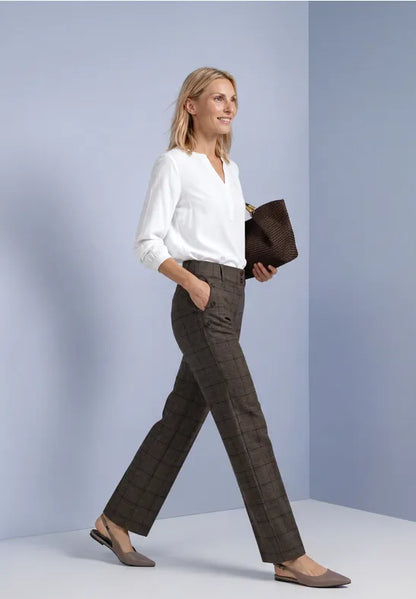Street One High waist straight leg trousers in a check print 30" leg