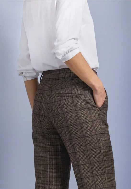 Street One High waist straight leg trousers in a check print 30" leg