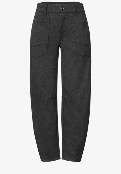 Street One High-waisted herringbone barrel-leg trousers with elasticated waistband  381471