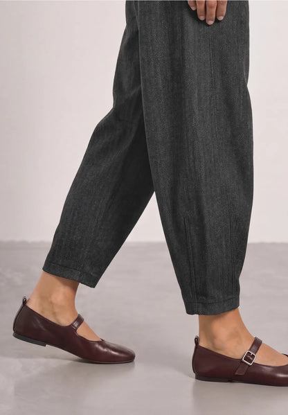 Street One High-waisted herringbone barrel-leg trousers with elasticated waistband  381471