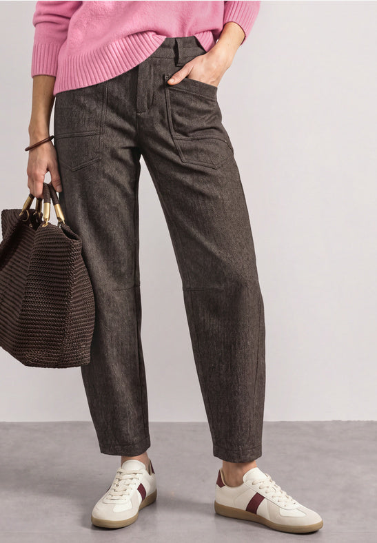 Street One High-waisted herringbone barrel-leg trousers with elasticated waistband  381471