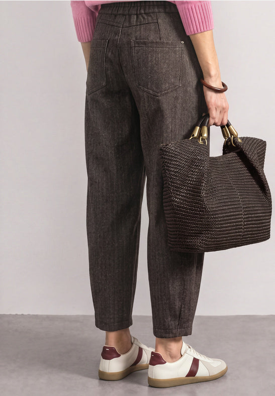 Street One High-waisted herringbone barrel-leg trousers with elasticated waistband  381471