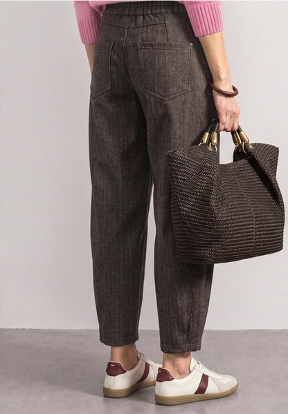 Street One High-waisted herringbone barrel-leg trousers with elasticated waistband  381471