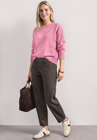 Street One High-waisted herringbone barrel-leg trousers with elasticated waistband  381471