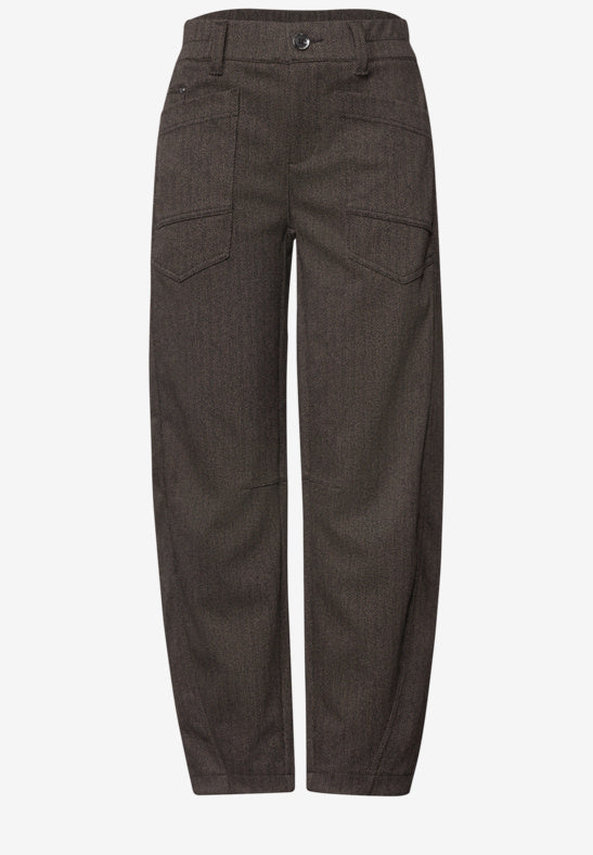 Street One High-waisted herringbone barrel-leg trousers with elasticated waistband  381471