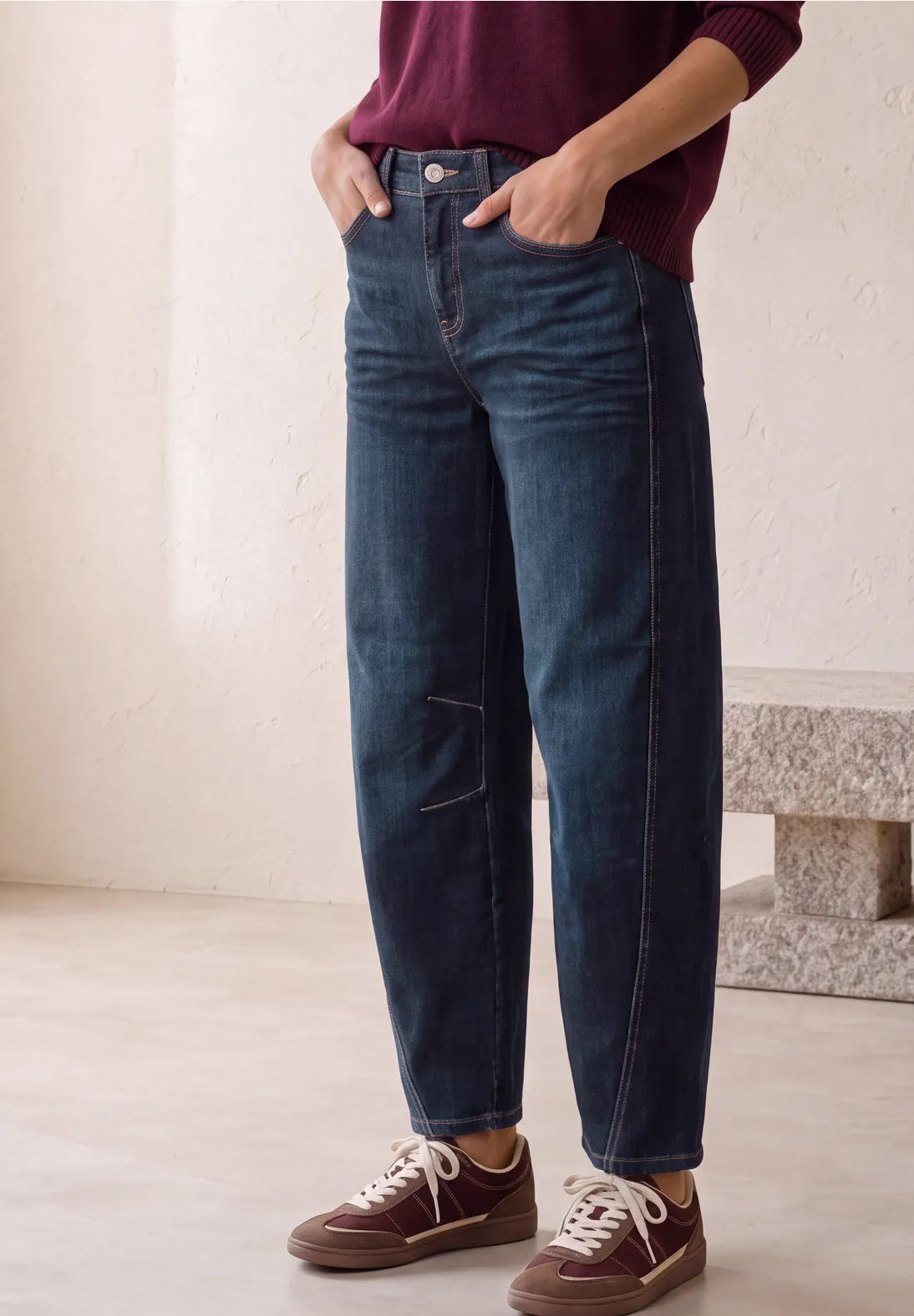 Street One High waist barrel leg jeans in dark denim 28" leg 381487