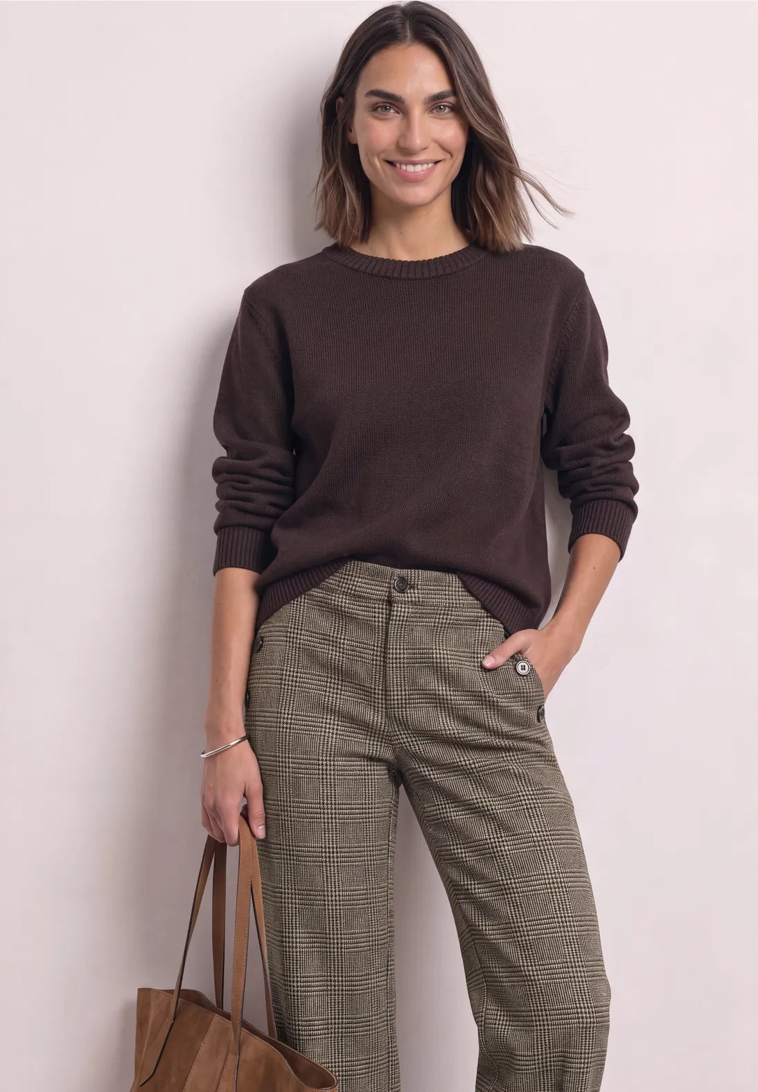 Street One Straight leg trousers 30" length with a check pattern and buttons 381594