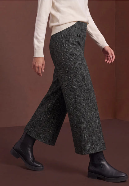Street One High-Waisted Herringbone Wide-Leg Trousers – 26" Leg