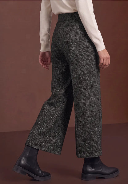 Street One High-Waisted Herringbone Wide-Leg Trousers – 26" Leg
