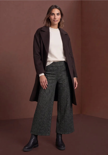 Street One High-Waisted Herringbone Wide-Leg Trousers – 26" Leg