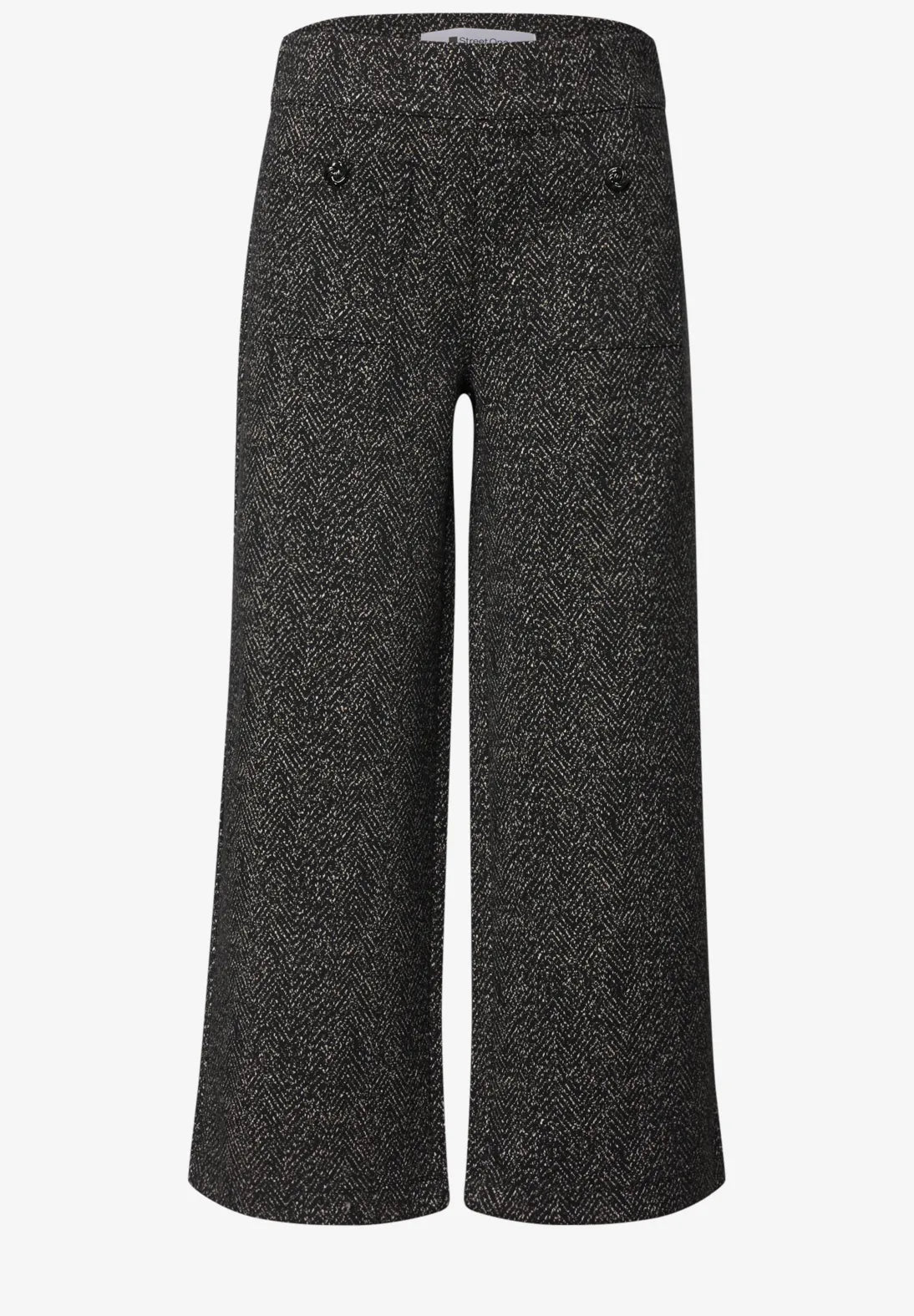 Street One High-Waisted Herringbone Wide-Leg Trousers – 26" Leg