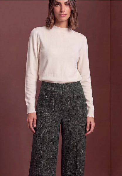 Street One High-Waisted Herringbone Wide-Leg Trousers – 26" Leg