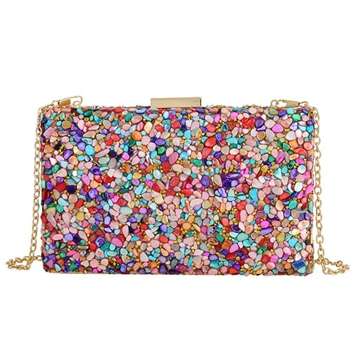 Multi Coloured stone embellished Clutch bag