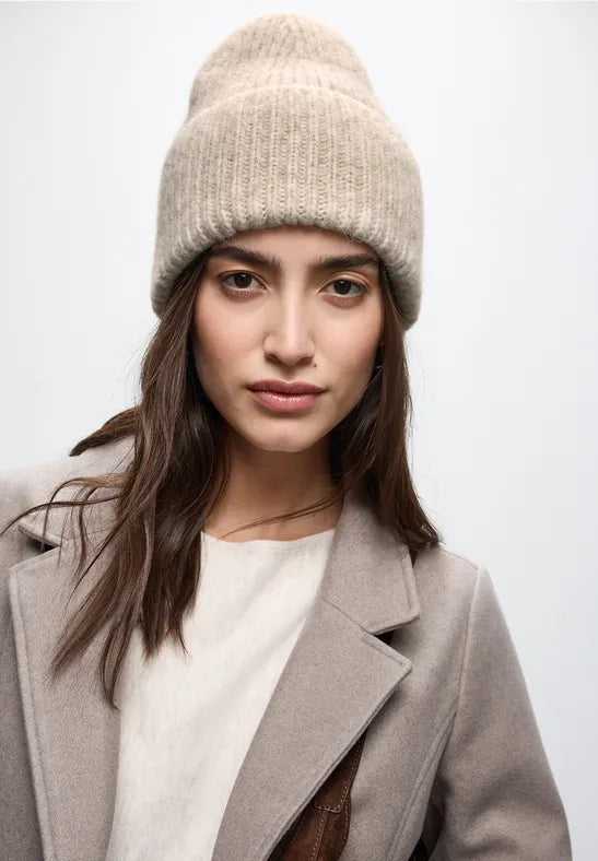 Street One Ribbed Beanie hat in Beige Melange 572843 Sand