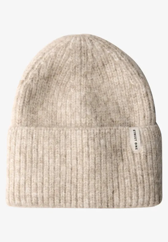 Street One Ribbed Beanie hat in Beige Melange 572843 Sand
