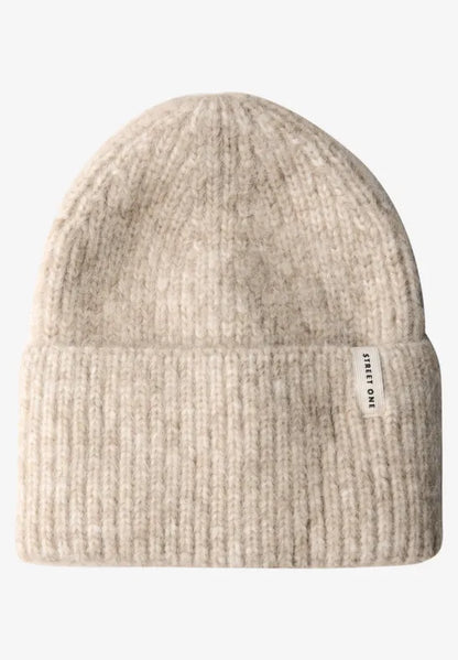 Street One Ribbed Beanie hat in Beige Melange 572843 Sand