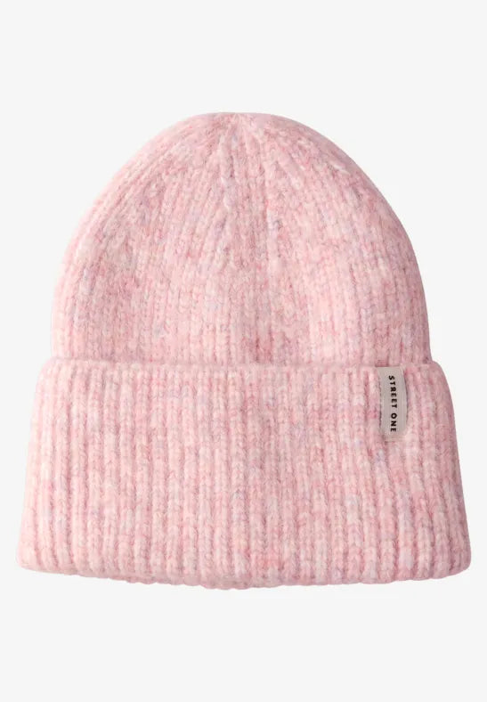 Street One Ribbed Beanie hat in Pink Melange 572843 Pink