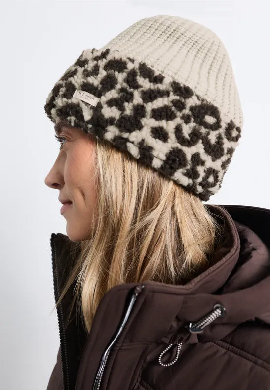 Street One Knit Beanie Hat with Teddy fur trim 573157