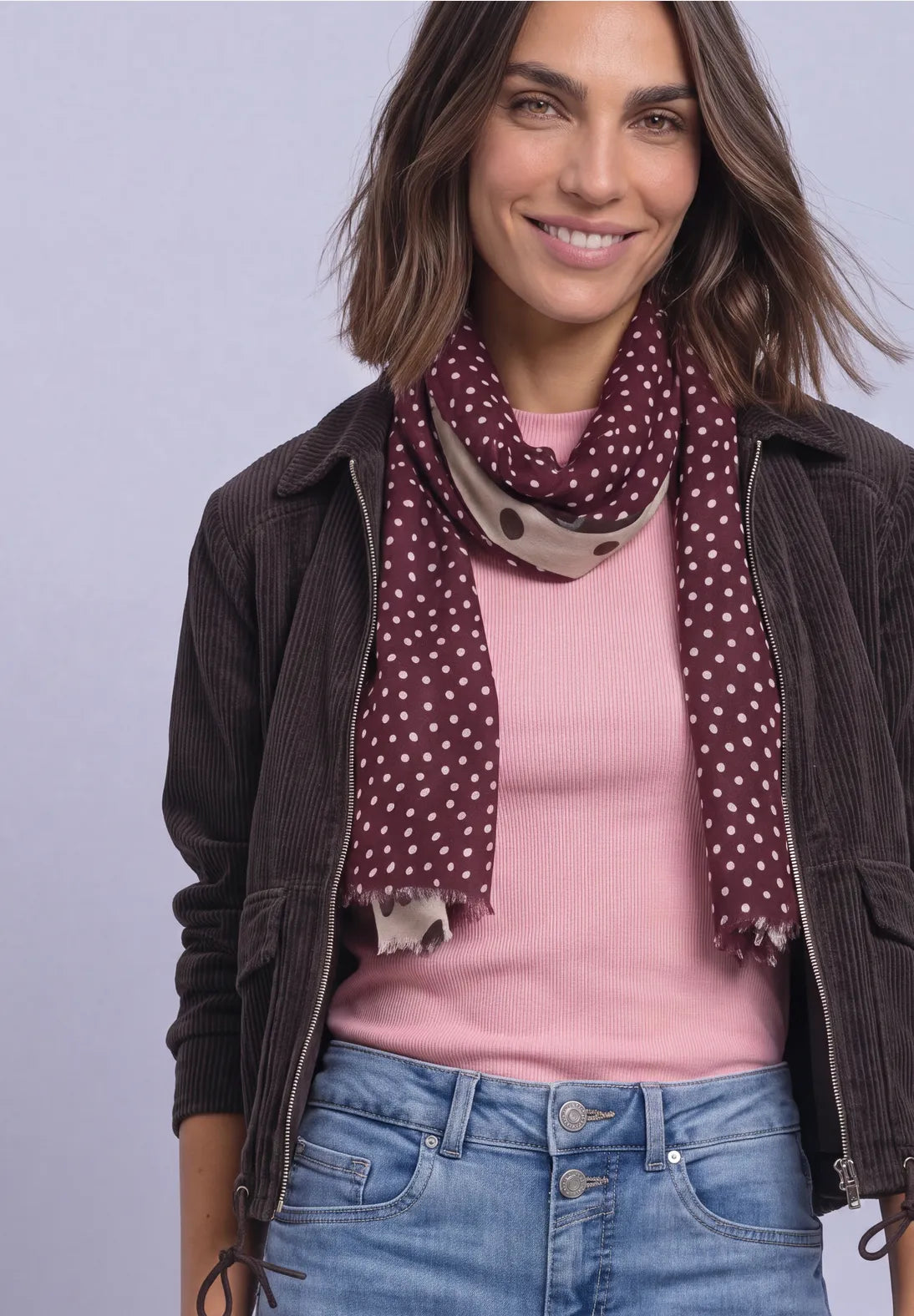 Street One Long Polka Dot mixed print scarf in Rustic Rouge 573244