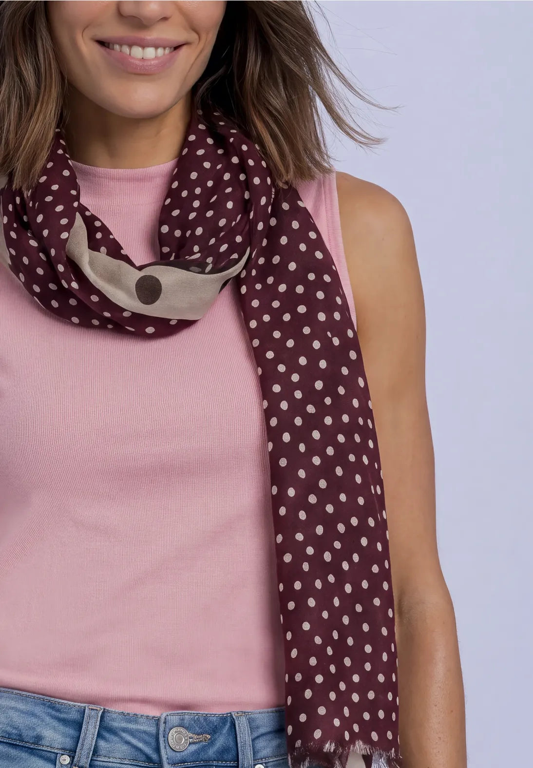Street One Long Polka Dot mixed print scarf in Rustic Rouge 573244