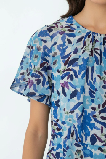 Marc Angelo flutter sleeve blue printed midi dress  Ma81178-D405blu