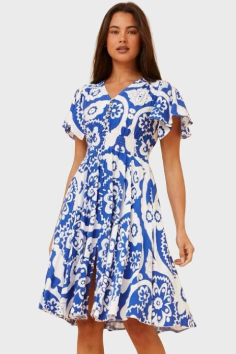 Stella Morgan V Neck abstract print dress with pockets D523283