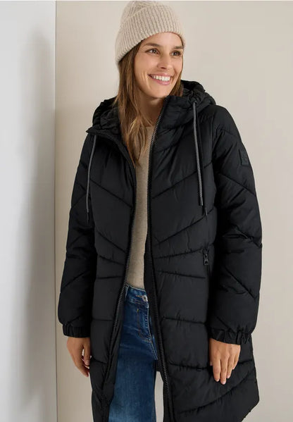 Cecil Black quilted coat with hood with waterproof finish  101273
