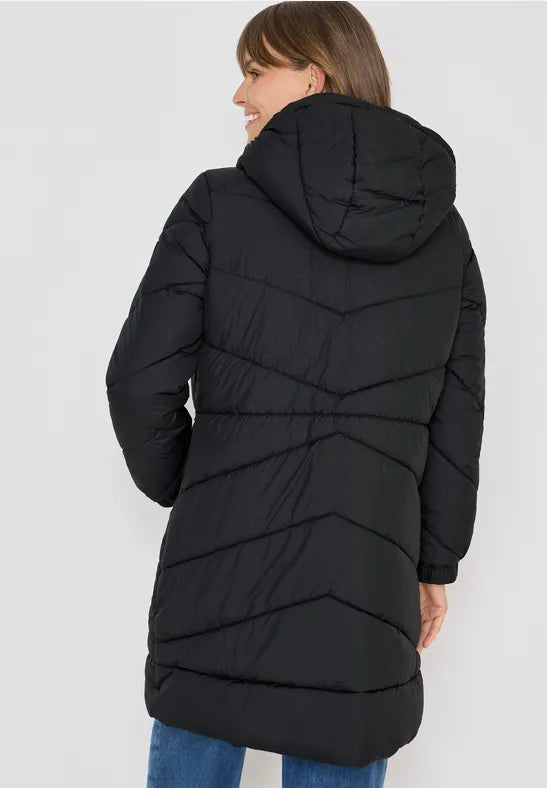 Cecil Black quilted coat with hood with waterproof finish  101273