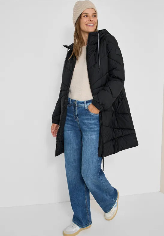 Cecil Black quilted coat with hood with waterproof finish  101273