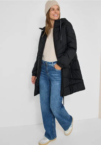 Cecil Black quilted coat with hood with waterproof finish  101273