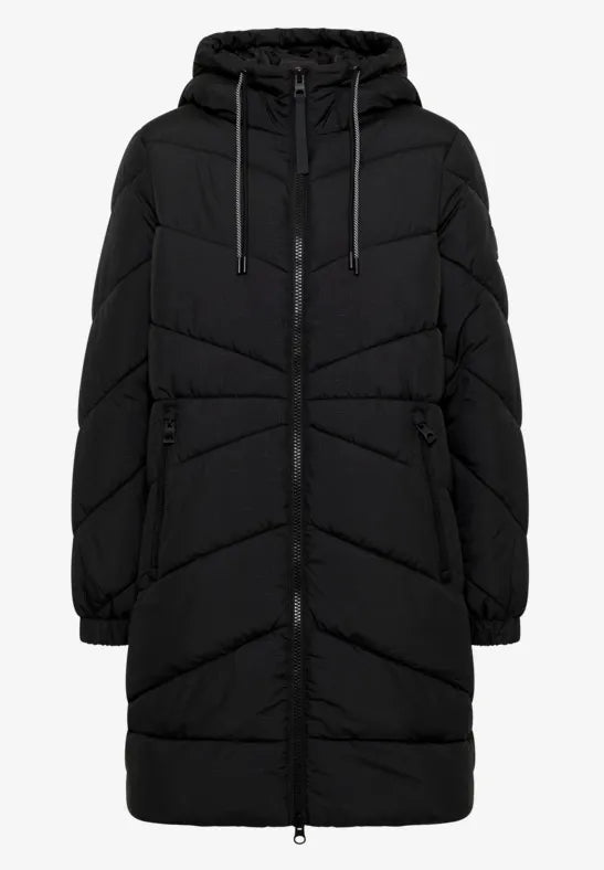 Cecil Black quilted coat with hood with waterproof finish  101273